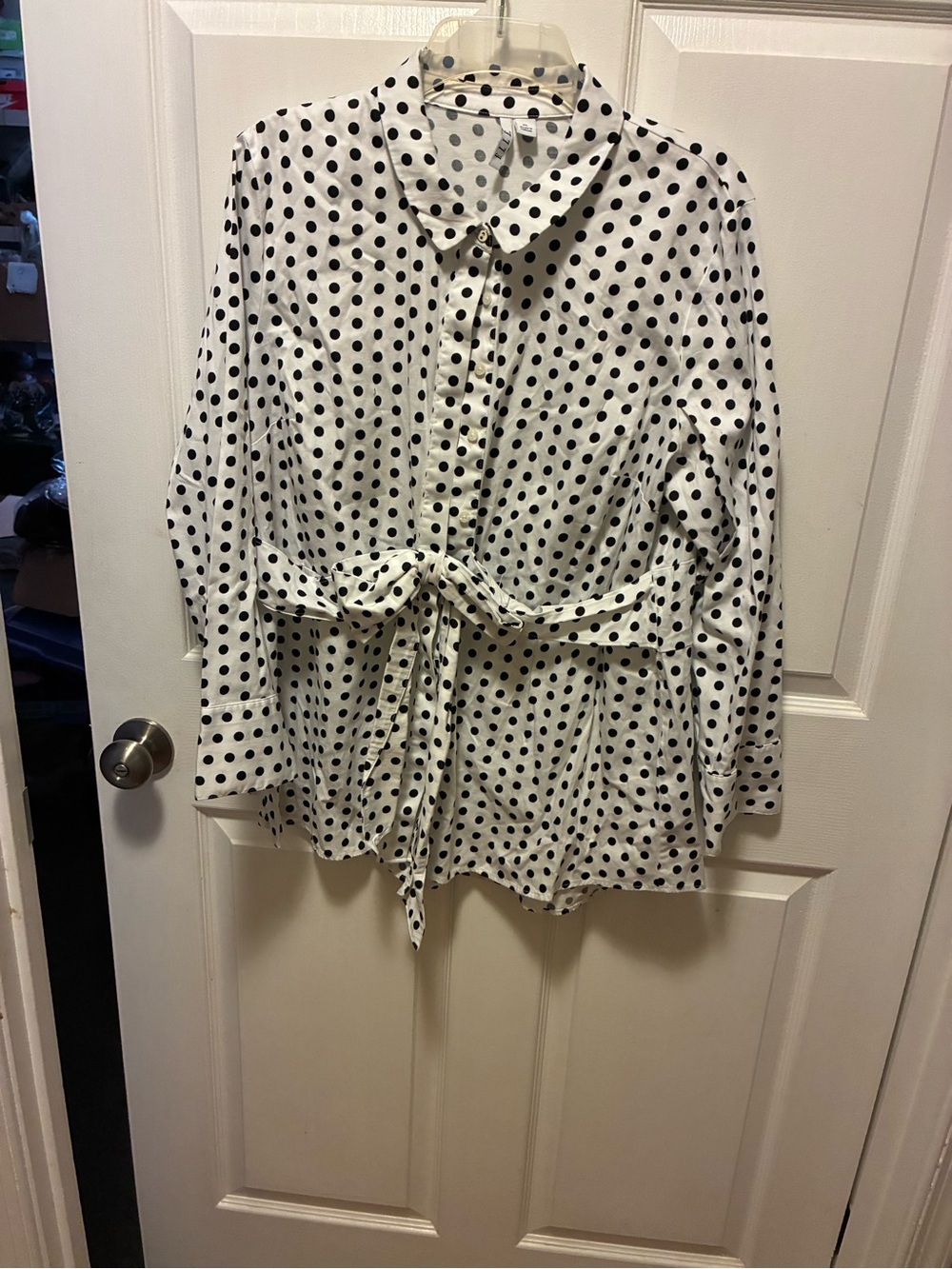 Elle White Button-Front Polka Dot Tie-Waist Shirt Jacket size XL